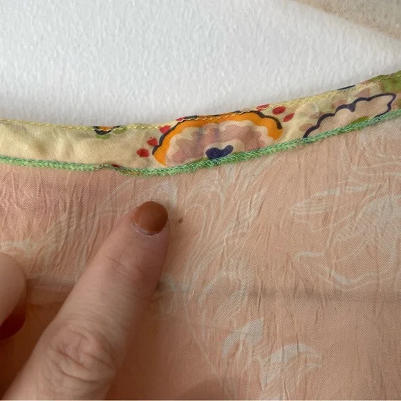 Johnny Was Peach Button-Up Tie Blouse - Picture 3 of 9